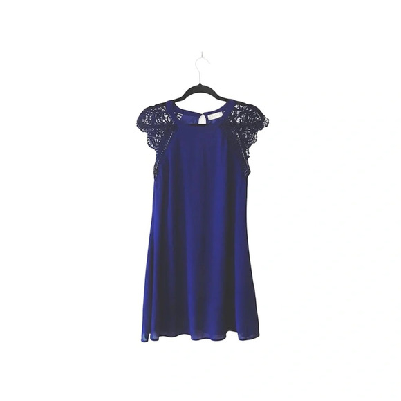 Altar’d State Navy Blue Crochet Sleeve Lined Mini Dress Small Women’s - Picture 1 of 10